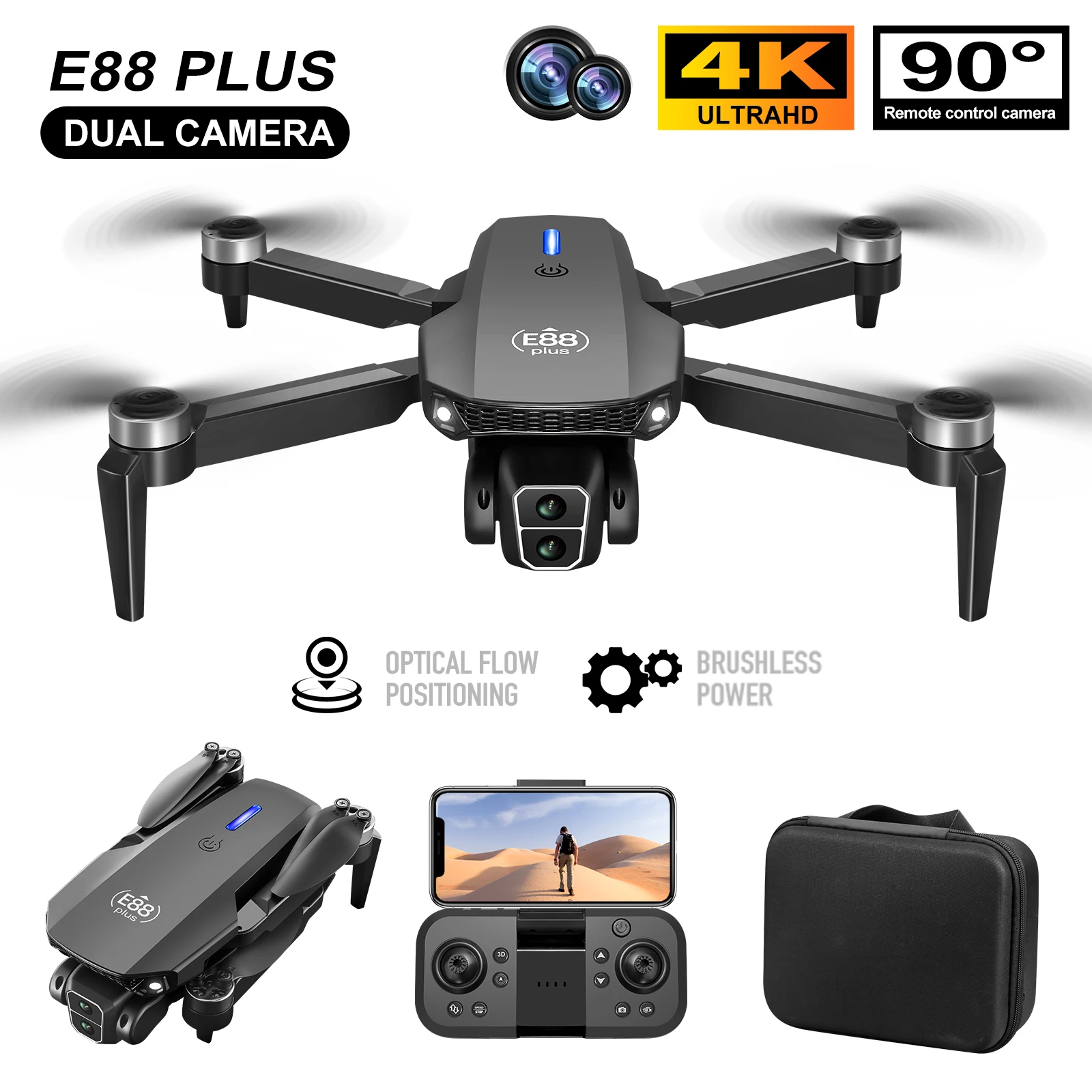 Drone Camera 4K - Nowy dron E88 Plus Quadcopter: 90